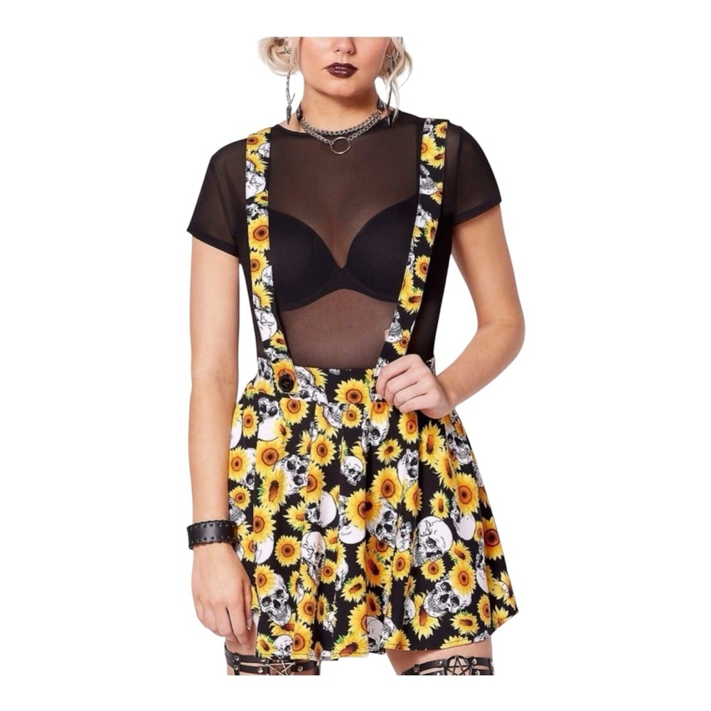Body Rage Sunflower + Skull Suspender Twirl Skirt Goth Punk Size Small